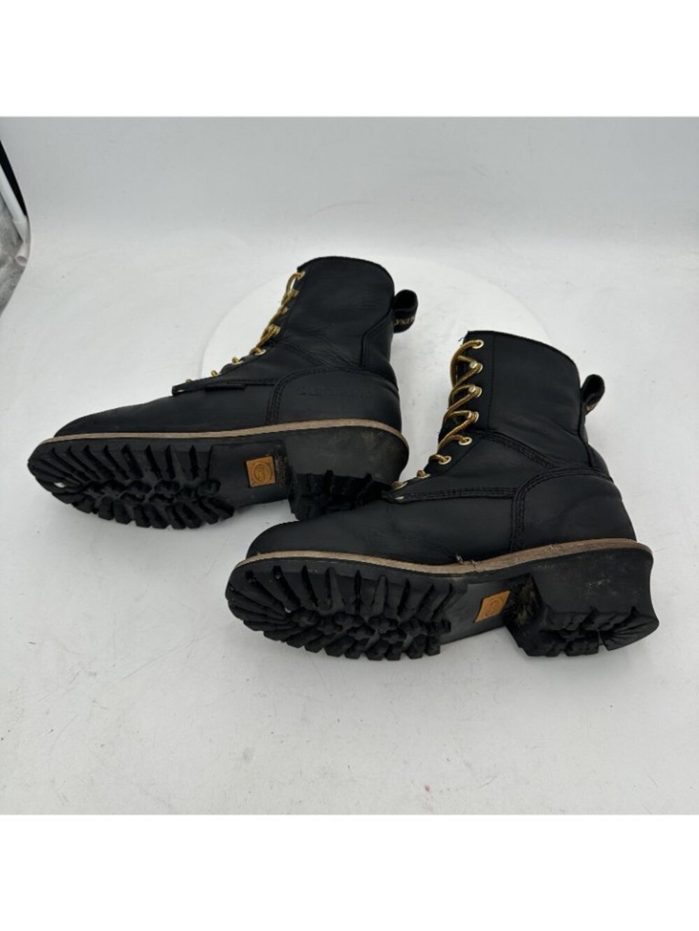 Carolina Women Size 7 Black Logger Leather Yellow Lace Up Combat Work Boot - Picture 4 of 10